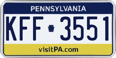 PA license plate KFF3551