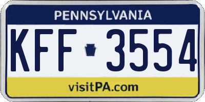 PA license plate KFF3554