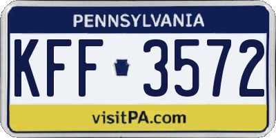 PA license plate KFF3572