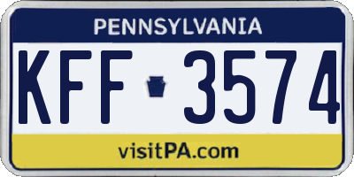 PA license plate KFF3574
