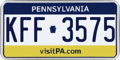 PA license plate KFF3575