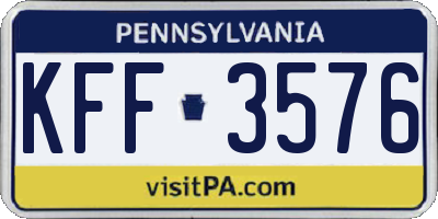 PA license plate KFF3576