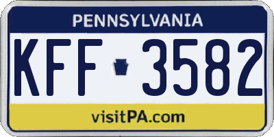 PA license plate KFF3582