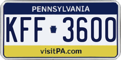 PA license plate KFF3600