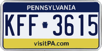 PA license plate KFF3615