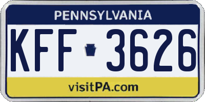 PA license plate KFF3626