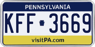 PA license plate KFF3669