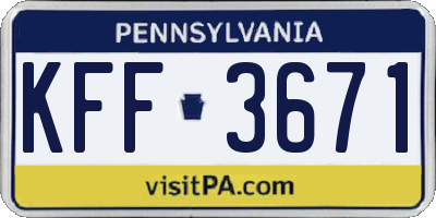 PA license plate KFF3671