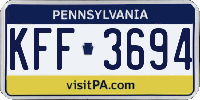 PA license plate KFF3694