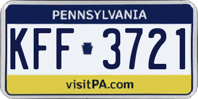PA license plate KFF3721