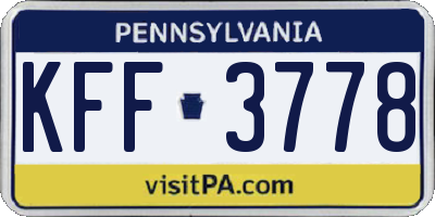 PA license plate KFF3778