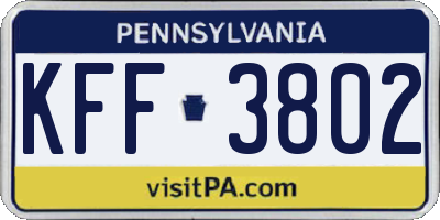 PA license plate KFF3802