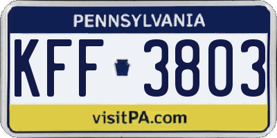 PA license plate KFF3803