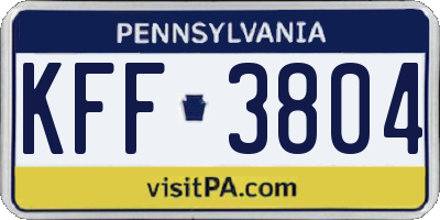 PA license plate KFF3804