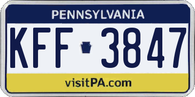 PA license plate KFF3847