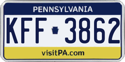 PA license plate KFF3862