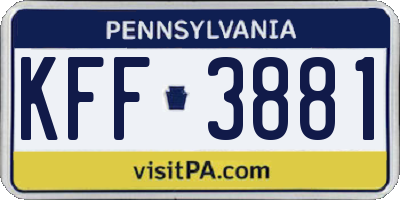 PA license plate KFF3881