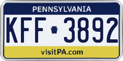 PA license plate KFF3892