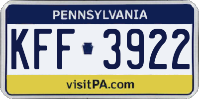 PA license plate KFF3922