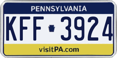 PA license plate KFF3924