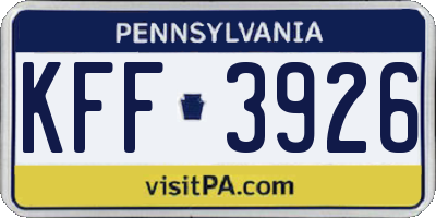PA license plate KFF3926