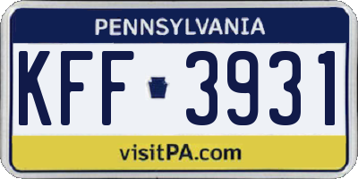 PA license plate KFF3931