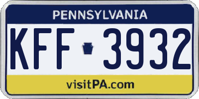 PA license plate KFF3932