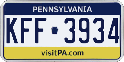 PA license plate KFF3934