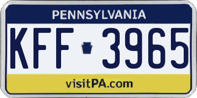 PA license plate KFF3965