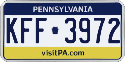 PA license plate KFF3972