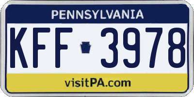 PA license plate KFF3978