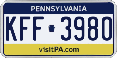 PA license plate KFF3980