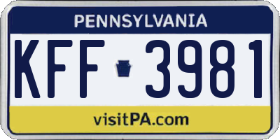 PA license plate KFF3981