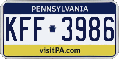 PA license plate KFF3986