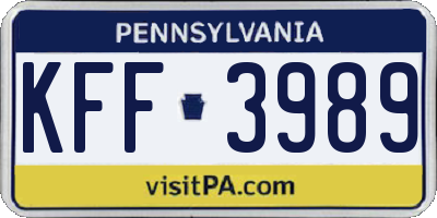 PA license plate KFF3989