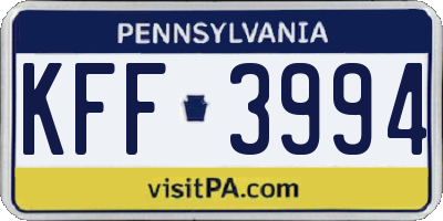 PA license plate KFF3994