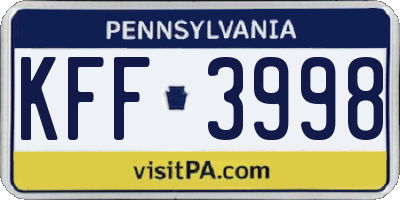 PA license plate KFF3998