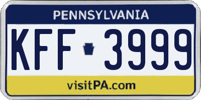 PA license plate KFF3999