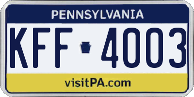 PA license plate KFF4003