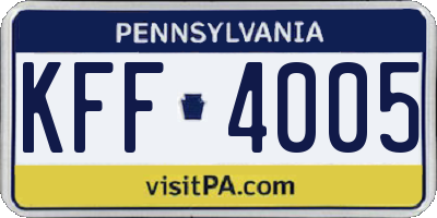 PA license plate KFF4005