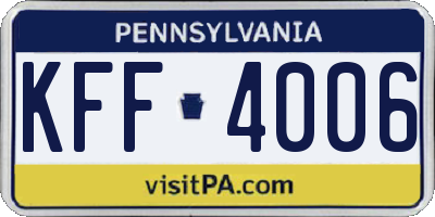 PA license plate KFF4006