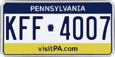 PA license plate KFF4007