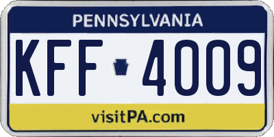 PA license plate KFF4009