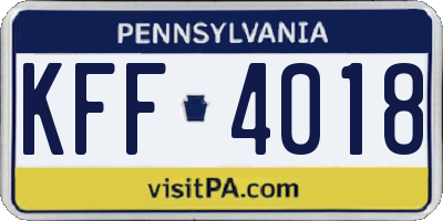PA license plate KFF4018