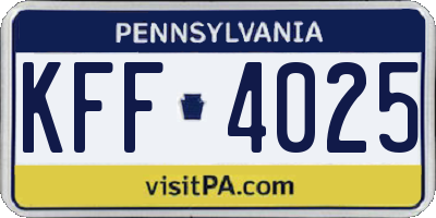 PA license plate KFF4025