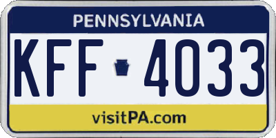 PA license plate KFF4033