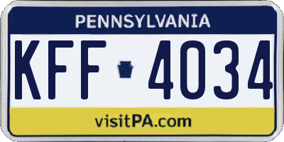 PA license plate KFF4034
