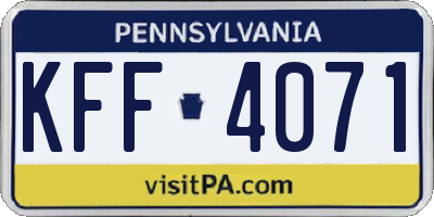 PA license plate KFF4071