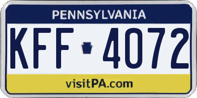 PA license plate KFF4072
