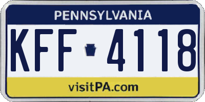 PA license plate KFF4118